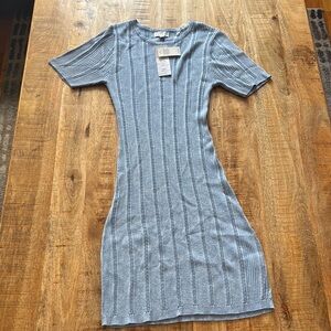BIRCH NY light baby Blue Ribbed Knit lightweight sweater Dress metallic threads